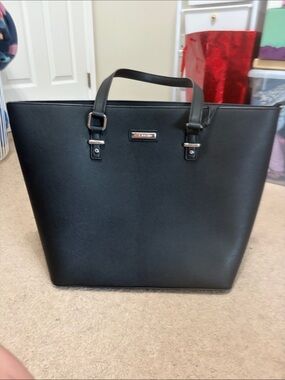 Black Leather-Look Tote Bag by Calvin Klein